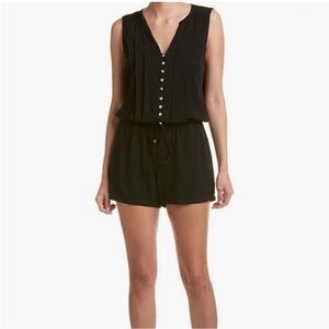 Splendid Voile Pleated Romper Rayon Black Sleeveless XS Minimal Beachy Boho Chic